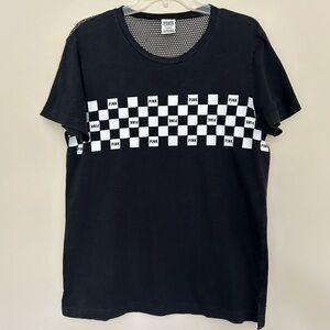 PINK Victoria's Secret Black and White Checkerboard Net Back Tee Shirt